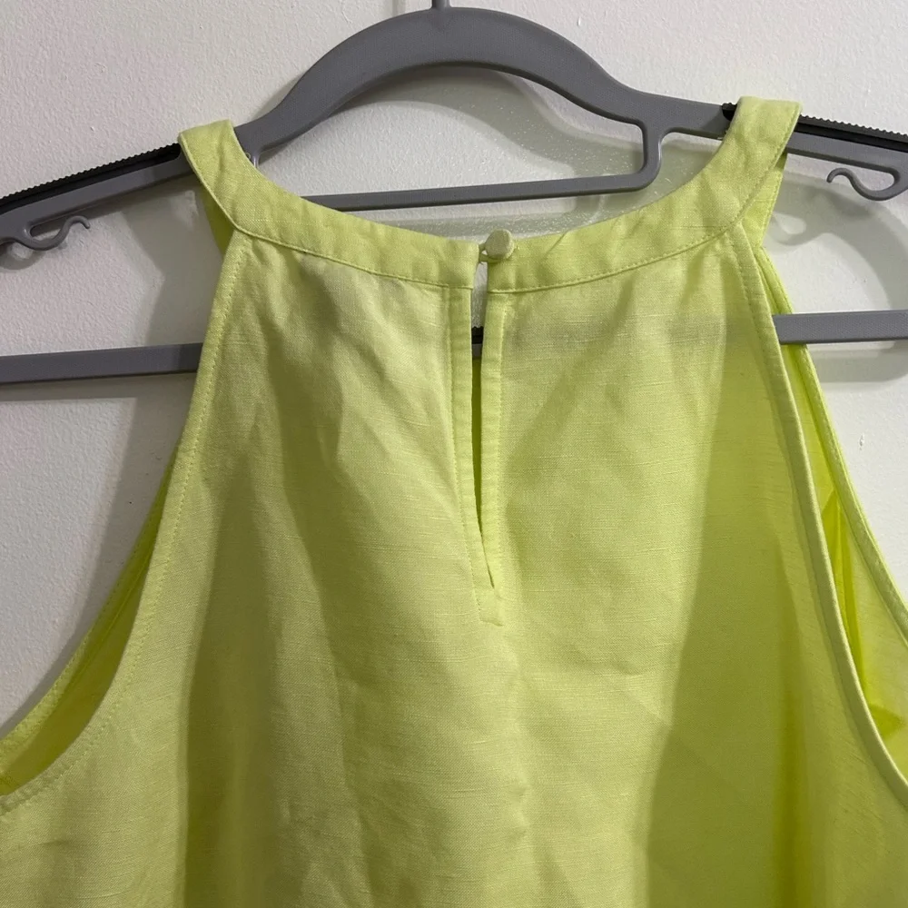 Ann Taylor Lime Green Yellow Sleeveless Embroidered Linen Blend Top - Picture 3 of 6